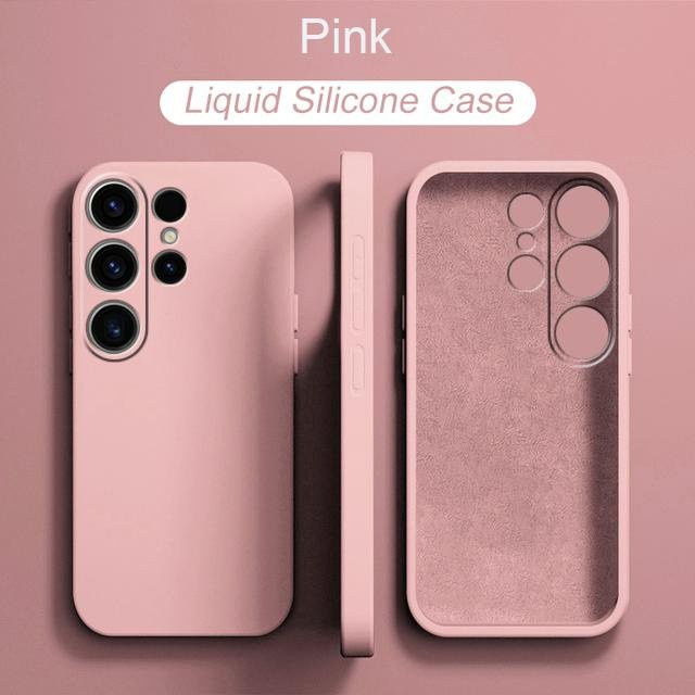 Samsung Flüssige Silikonhülle mit Kamera-Schutz für Galaxy S24 Ultra S23 S22 S21 S20 FE Note 20 Ultra S10 Plus A54 in Rosa - Bild 1