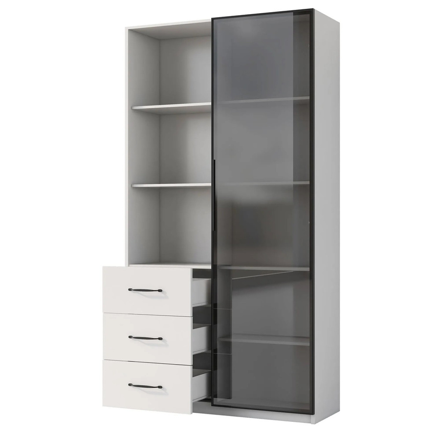 okwish LED Vitrine in Weiß mit Glasfächern und Schubladen für dein Wohnzimmer, B/T/H: 80 x 40 x 160 cm - Bild 2