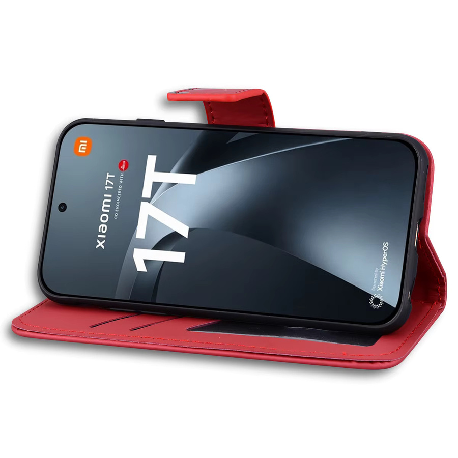 Cartoon Flip Lederhülle für Xiaomi 17T Pro und Xiaomi 15T Pro mit magnetischem Telefonständer und Kartenfächern in Beige oder Rot - Bild 3