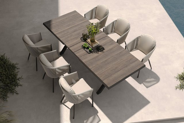 Siena Garden Garten-Essgruppe aus Aluminium, Keramik und Rope-Geflecht in Anthrazit und Beige mit ausziehbarem Tisch und 6 Diningsesseln - Bild 1