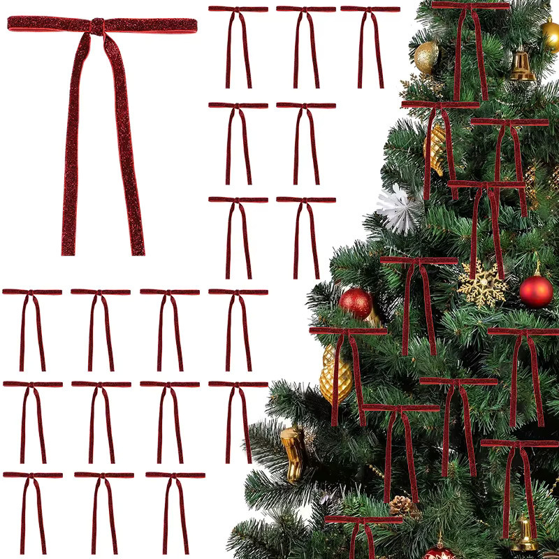 12 Stück ZQNYCY Weihnachtsbaum Schleifen aus Samt in Rot und Gold mit Glitzer für Weihnachtsbaum Dekoration und Geschenkverpackung - Bild 4