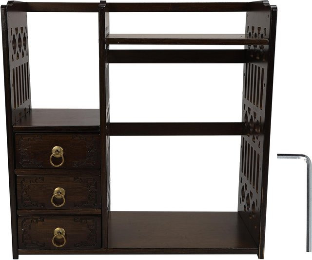 Aimo Schreibtisch-Bücherregal aus Bambus mit 3 Schubladen in Schwarz, Retro-Aufbewahrungs-Organizer für Büro und Zuhause - Bild 1