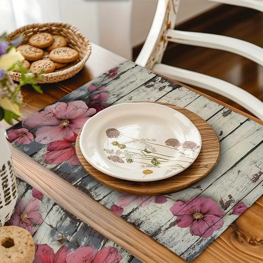 VIKAMA 4er Set Tischsets aus Leinen im Vintage-Design mit Holzmaserung, rechteckig, Mehrfarbig, B: 40,0 cm, T: 30,0 cm - Bild 3