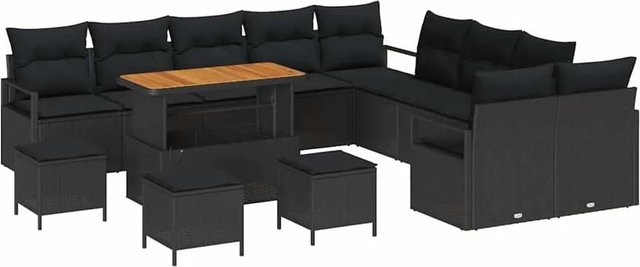 vidaXL Garten-Sofa-Set 14-tlg. mit Kissen und integriertem Stauraum in Schwarz - Bild 1