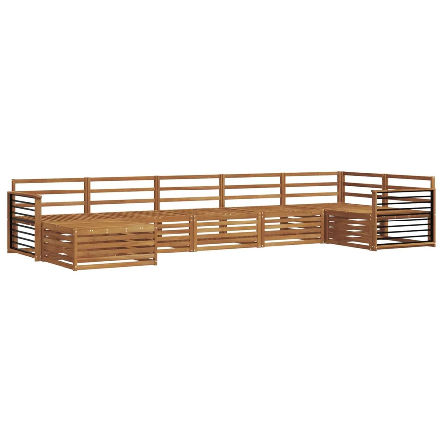 vidaXL Sofagarnitur aus Massivholz Akazie in Natur Braun, 7-teiliges Ecksofa Set im modernen Latten-Design - Bild 2