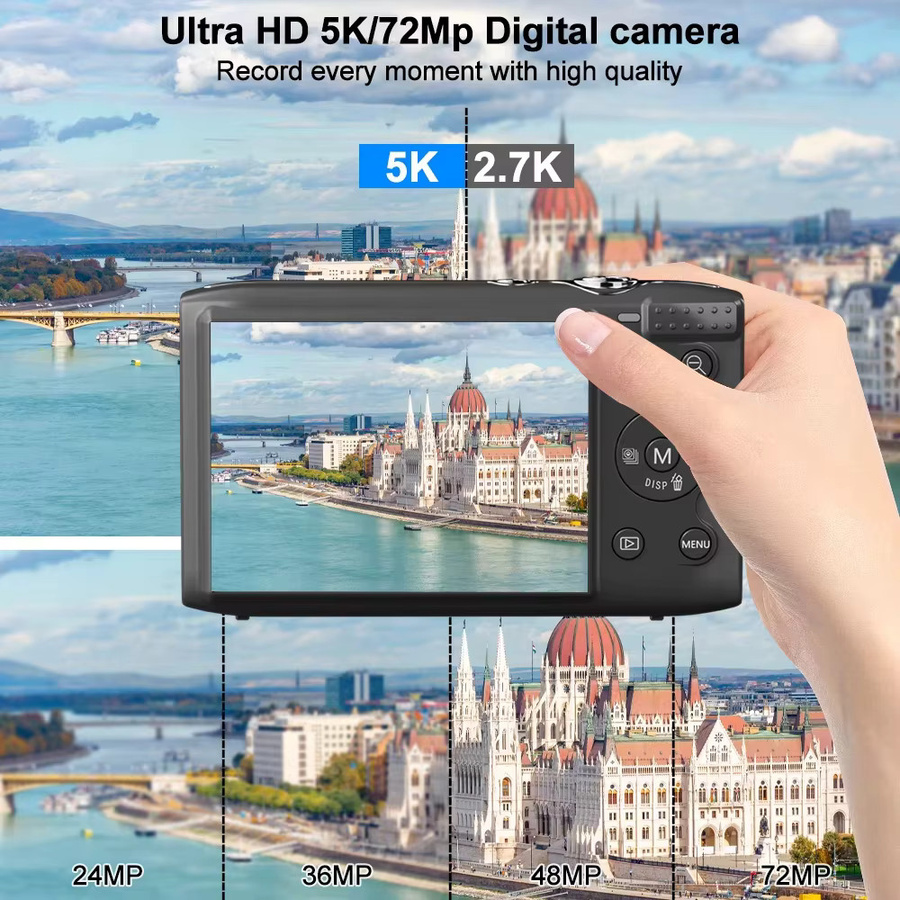 Ourlife 5K Digitalkamera mit 72MP, 2,8 Zoll LCD-Bildschirm, 16-fachem Digitalzoom und wiederaufladbarem Akku für Vintage-Fotografie und Vlogs in Pink oder Black - Bild 4