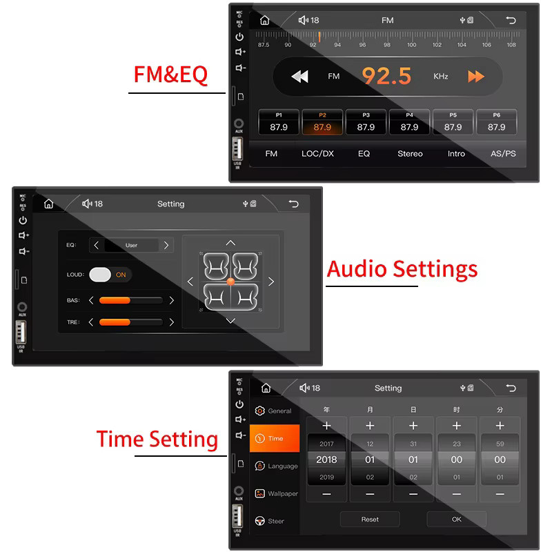 Sinovcle 1 DIN Autoradio Multimedia-MP5-Player mit 7 Zoll Touchscreen, Carplay und Android Auto, Schwarz, AUX/FM/USB/TF, 12V Universal - Bild 5