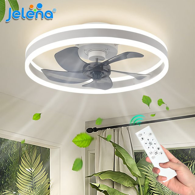 Jelena Deckenventilator mit LED-Beleuchtung und Fernbedienung, modern und rund, Schwarz - Bild 1