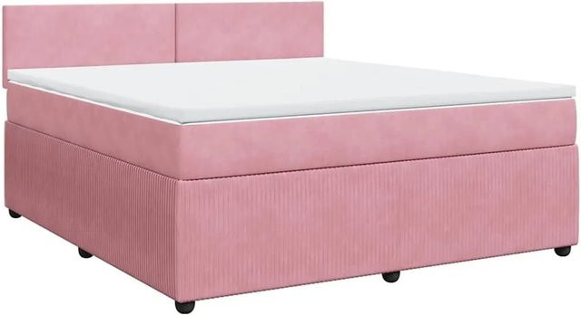 vidaXL Boxspringbett mit Matratze in Rosa, Samt, Hybrid-Design mit USB-Anschluss und Unterbettbeleuchtung, B/T: 180 x 200 cm - Bild 1