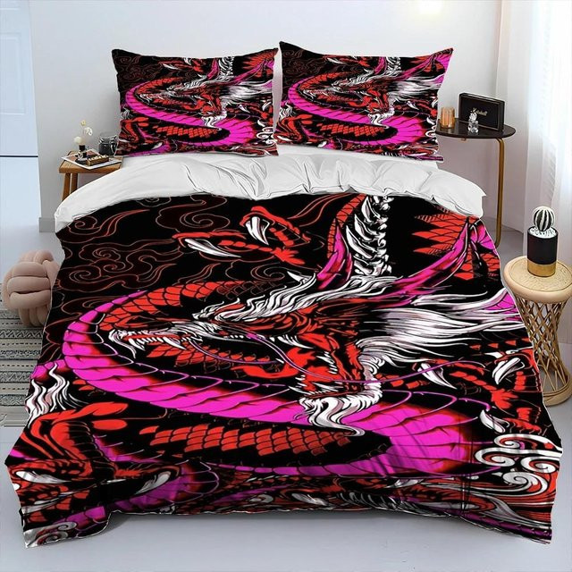 Lodestar Bettwäsche-Set mit Drachen-Cartoon-Motiv aus Mikrofaser, 3-teilig, Mehrfarbig, Breite: 173 cm, Länge: 218 cm - Bild 1