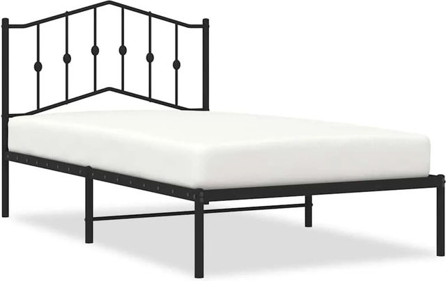 vidaXL Bettgestell aus Metall mit Kopfteil in Schwarz, klassisch pulverbeschichtet, B/T/H: 100 x 190 cm - Bild 1