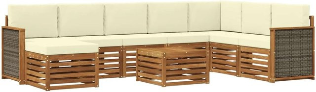 vidaXL Sofagarnitur aus Massivholz Akazie in Beige mit Latten-Design und Armlehnen - Bild 1