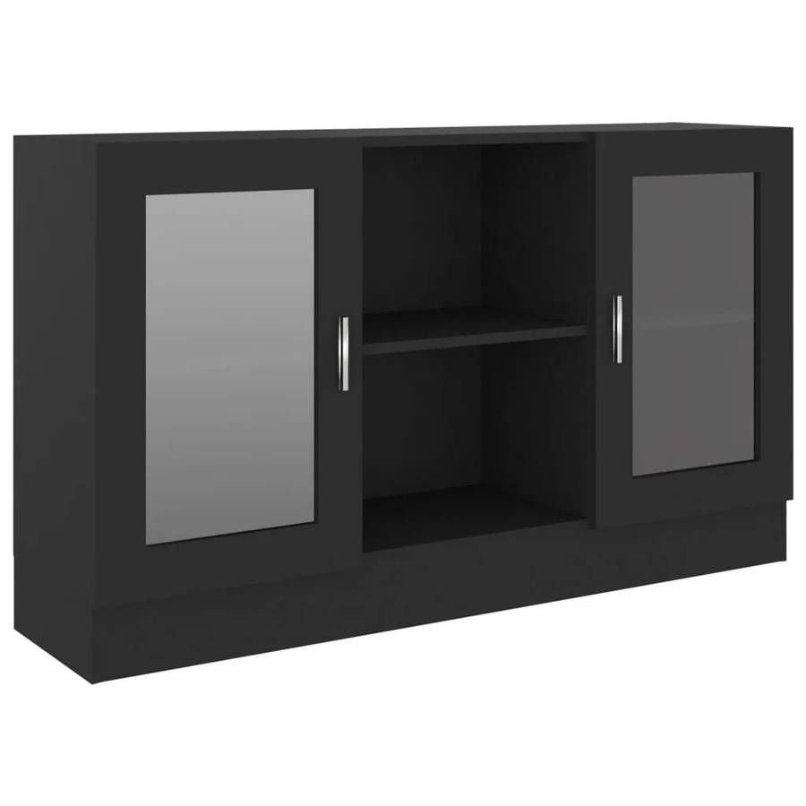 vidaXL Vitrinenschrank Schwarz mit Glastüren aus Holzwerkstoff und Glas, B/T/H: 120 x 30,5 x 70 cm - Bild 2