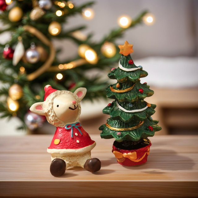 2-teiliges Weihnachtsset aus Harz mit Weihnachtslämmern und Weihnachtsbaum-Dekoration für deine festliche Heimdekoration - Bild 1