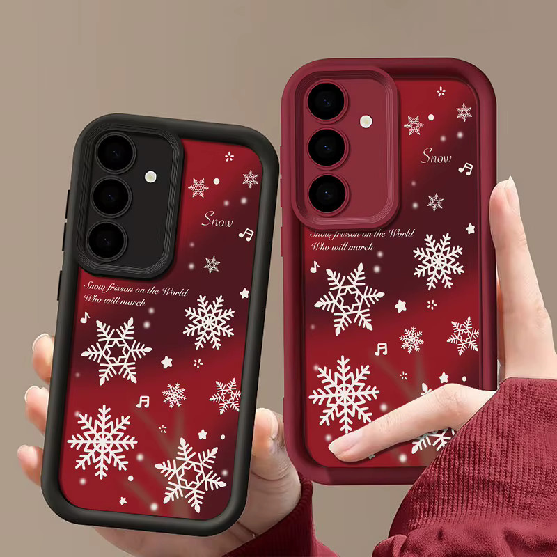 Schneeflocken Handyhülle für Samsung Galaxy S25 S24 S23 S22 Ultra FE A55 A54 A36 A26 A17 A16 A15 5G mit Randabdeckung in Rot - Bild 2