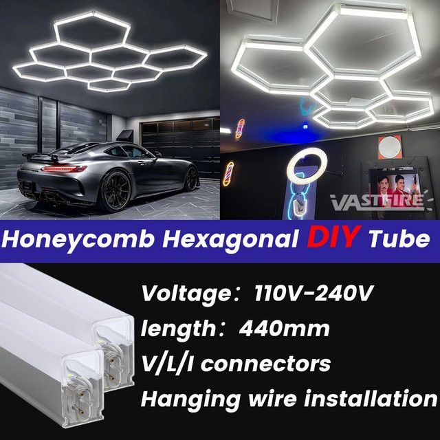 VASTFIRE LED Garagenleuchte mit integrierter LED im anpassbaren sechseckigen Wabendesign für Werkstatt, Barbershop und Gewerbe - Bild 1