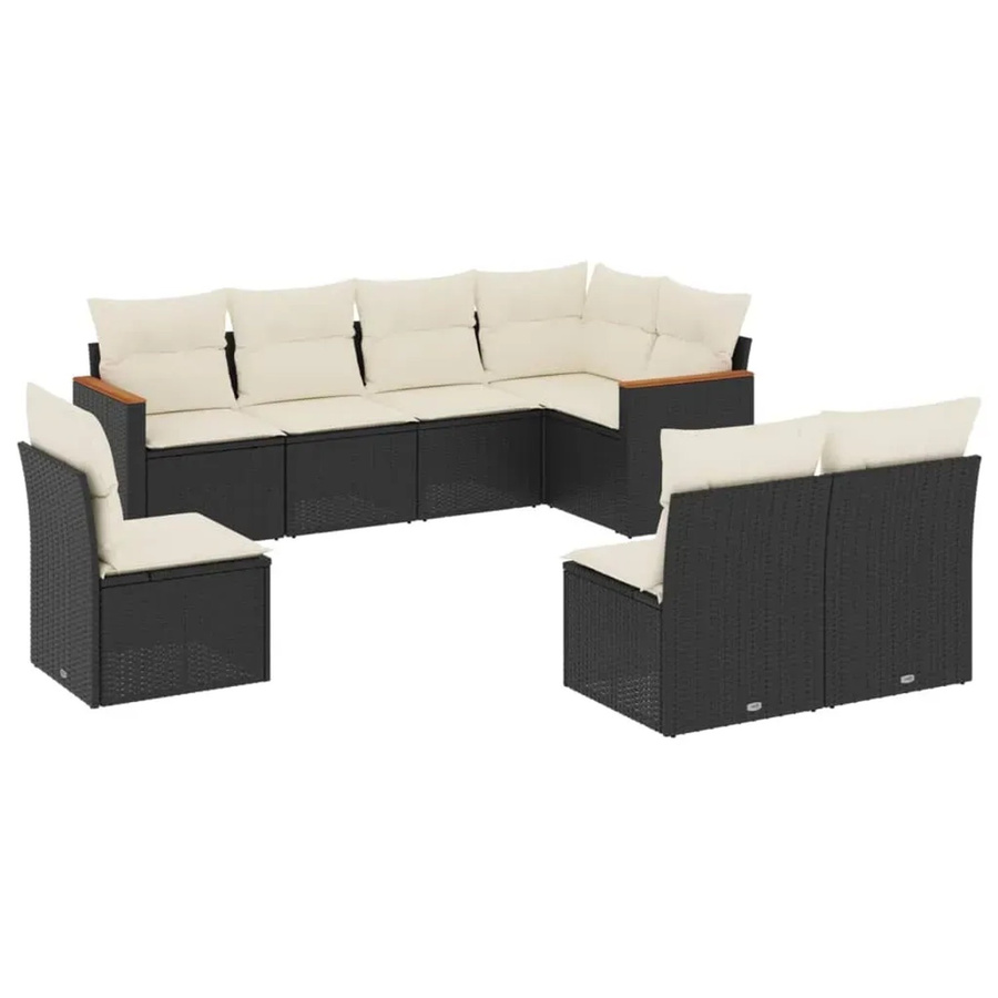vidaXL 8-teilige Garten-Sofagarnitur aus Poly-Rattan in Schwarz mit cremeweißen Kissen und Stauraum - Bild 2