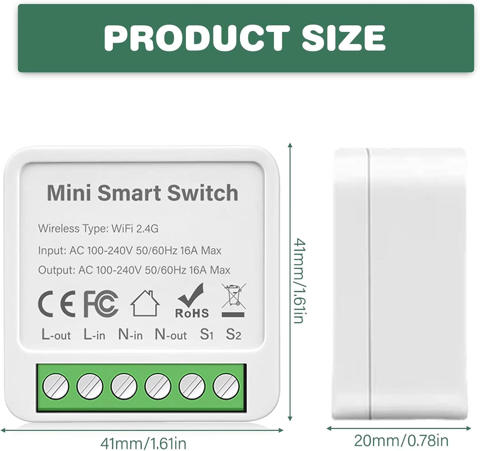 Tuya Mini 16A WiFi Smart Home Automatisierungsmodul für 2-Wege-Steuerung, weißes DIY-Schaltermodul kompatibel mit Alexa und Google Assistant via Smart Life App - Bild 2