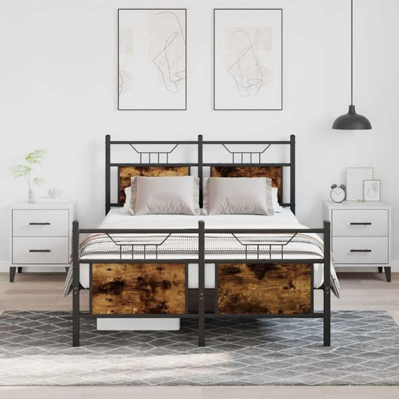 Bettgestell aus Holzwerkstoff und Metall im Industrial Design von Vidaxl, Farbe Braun, B/T/H: 120 x 190 cm - Bild 1