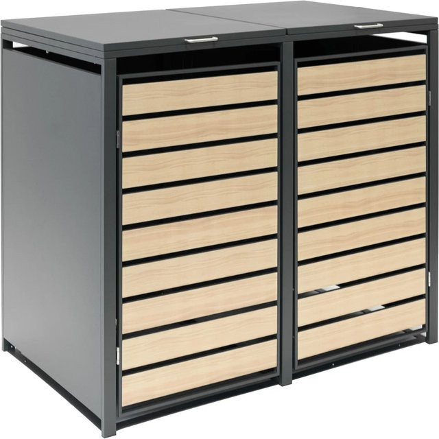 Westmann Mülltonnenbox 2-fach in Holzoptik aus Stahl, Anthrazit, B/T/H: 132 x 80 x 116 cm - Bild 1