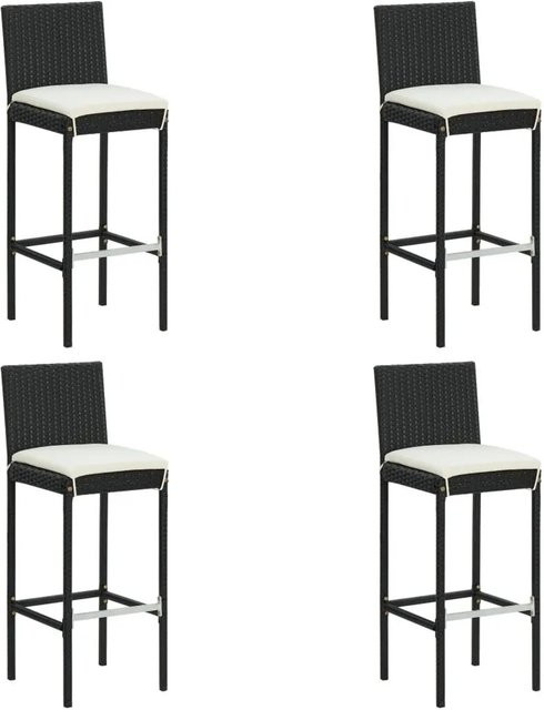 vidaXL Garten-Barhocker Set aus Poly Rattan mit Kissen, 4 Stück, Schwarz und Cremeweiß - Bild 1