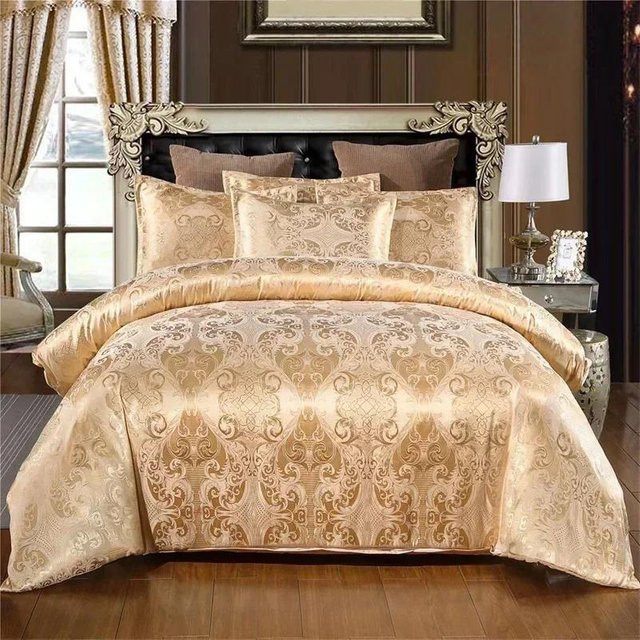 Bin Chi Textiles Luxus Satin Jacquard Bettwäsche Set mit floralem Muster in Gold - Bild 1