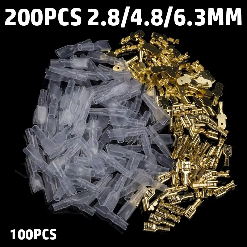 AOKIN 200 Stück Flachstecker Drahtverbinder Set mit transparenten Isolierhülsen in den Größen 2,8 mm, 4,8 mm und 6,3 mm - Bild 2