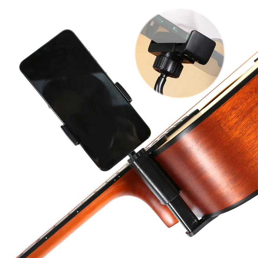 Mehrzweck Gitarren-Telefonhalterung in Schwarz für Smartphones, Kameras und Mikrofone zur freihändigen Nutzung - Bild 3