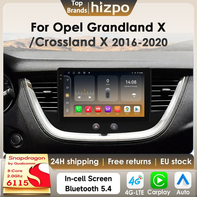Hizpo Android 14 Autoradio mit Carplay und GPS für Opel Grandland X und Crossland X 2016-2020, Snapdragon 6115 Multimedia System in Schwarz - Bild 1