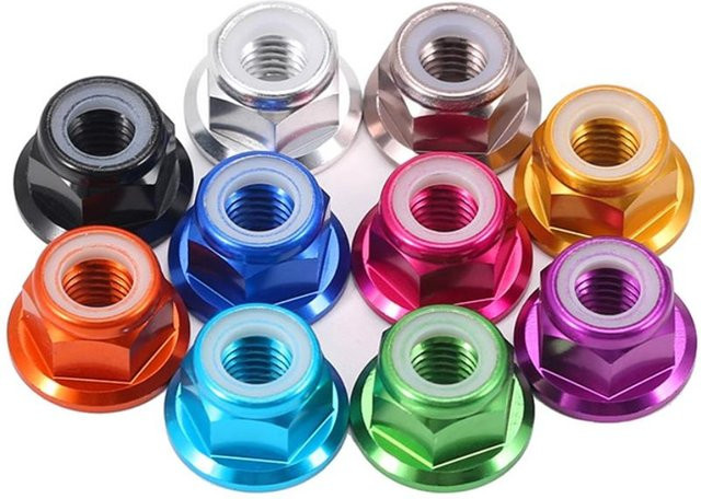 Xyfster 10er Set Flansch Kontermuttern aus Aluminiumlegierung mit Nylon-Einsatz und Anti-Skid Gummi Ring für RC Modelle in Rot - Bild 1