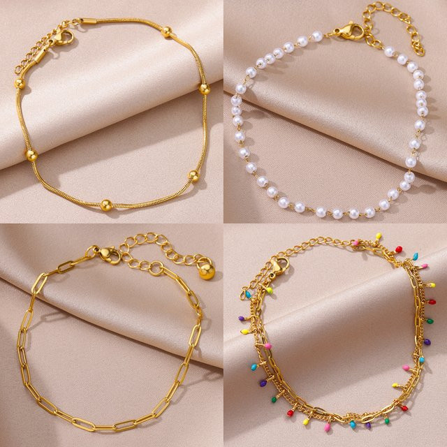 HPTOTMG Fußkettchen Edelstahl, Gold, Perle, Damen - Bild 1