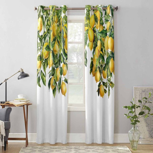 Vintage Fenster Vorhang mit Sommer Aquarell Zitrone Design, halbtransparent, Breite: 135 cm, Höhe: 60 cm - Bild 1