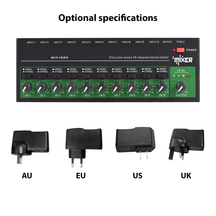 Andoer 10-Kanal Audio Mixer Stereo Mono Line Mixer mit USB-C und Metallgehäuse in Schwarz - Bild 5