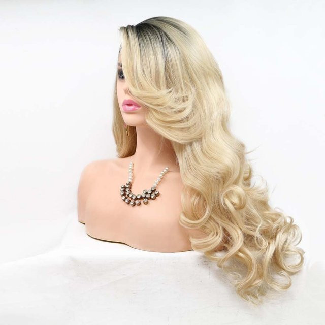 Mbre Blonde Lace-Front-Perücke, platinblond, gewellt, synthetisch - Bild 1
