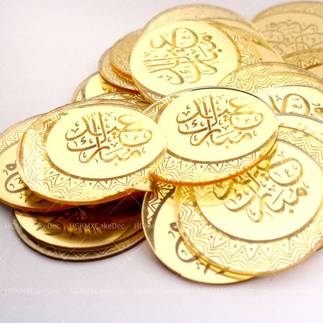 20 Stück Acryl Kuchendeckel Eid Mubarak für Ramadan Party Dekoration in Gold, Silber und Roségold - Bild 1
