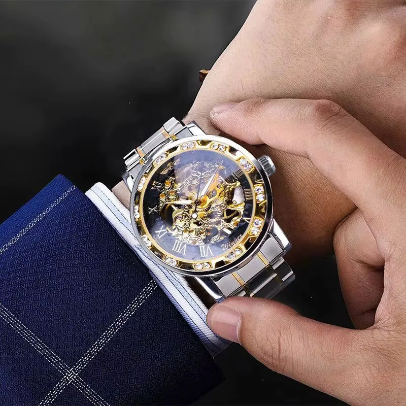 FORSINING Armbanduhr, Mechanische Skeleton, Handaufzug, Edelstahl, Silber, Diamantbesetzt, Herren - Bild 4