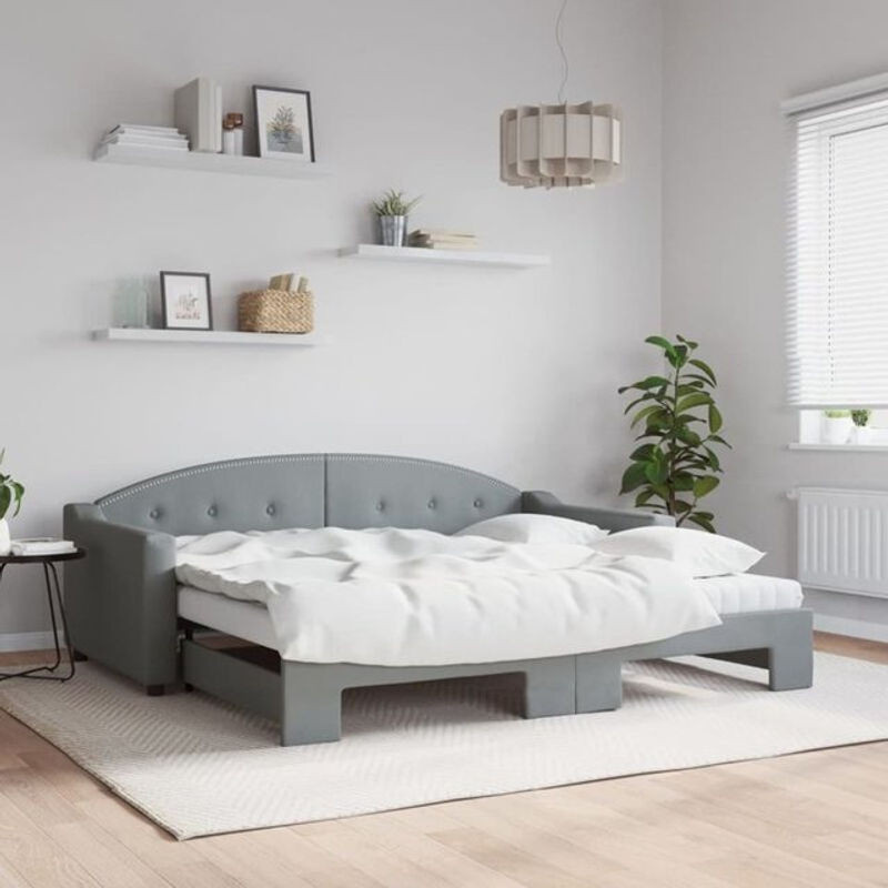 Ausziehbares Funktionsbett mit Matratze von vidaxl in Grau aus Stoff und Metall, B/T/H: 190 x 90 x 75 cm - Bild 1