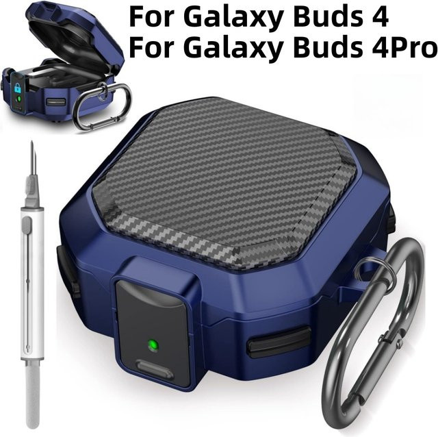 Samsung Galaxy Buds 4 Pro und Galaxy Buds 4 Schutzhülle mit Kohlefaser-Textur inklusive Reinigungsset und Schlüsselanhänger in Schwarz und Blau - Bild 1