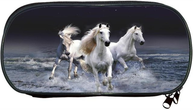 Fancy Style Studio Federmäppchen mit Tier-Pferd-Motiv in Multicolour, großes Kapazität Schreibwaren-Etui aus Polyester für Kinder - Bild 1