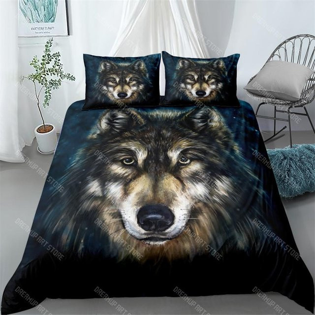 Bettwäsche Set Lodestar Digital Wolf mit Bettdeckenbezug und Kissenbezug aus Mikrofaser in Schwarz, B/H: 200 x 200 cm - Bild 1