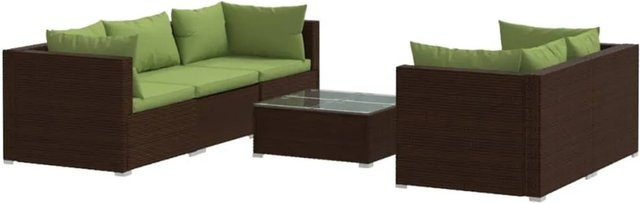 vidaXL 6-teiliges Garten-Lounge-Set L-Form aus braunem Poly-Rattan mit Couchtisch und wetterfesten Auflagen - Bild 1