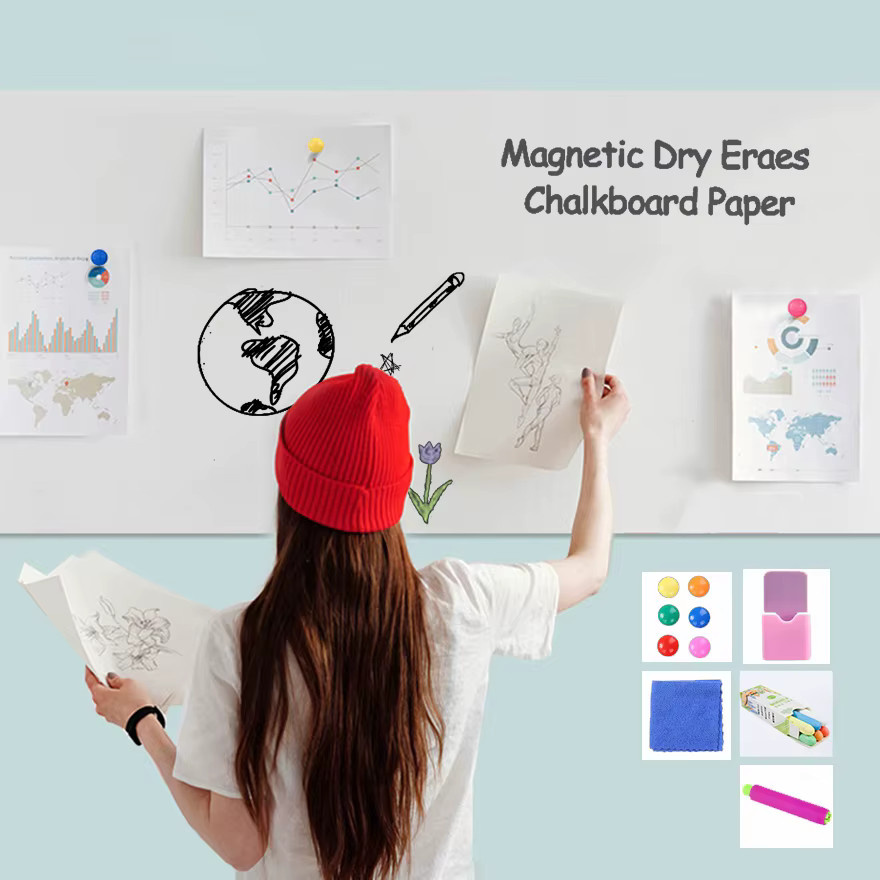 Magnetisches Whiteboard-Kontaktpapier in Weiß als trocken abwischbare Kreidetafel und Wandaufkleber für Büro, Schule und Zuhause, B/T: 60 x 40 cm - Bild 2