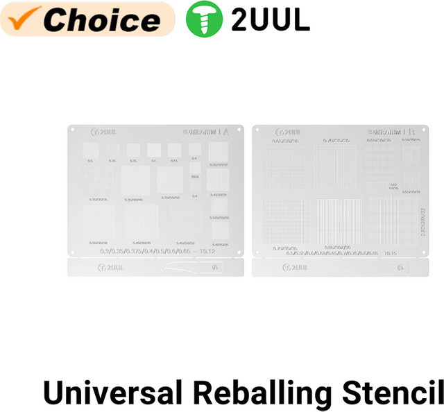 2UUL BG02 Universal Reballing Schablonen für BGA Chip Reparatur, 2er-Pack, Stahl Mesh, Silber - Bild 1