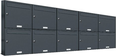 AL Briefkasten-System für 10 Parteien zur Aufputzmontage, grau, B/H/T: 153,365 x 68,4 x 11,6 cm - Bild 1
