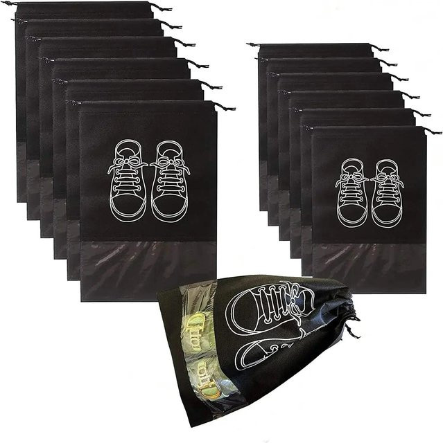 10er Set Yiran Bag Schuhe Aufbewahrungsorganizer aus Vliesstoff, Tragbare Reise-Schranktaschen, Wasserdicht und Transparent, B: 44 cm, H: 32 cm, Farben: Schwarz und Grau - Bild 1