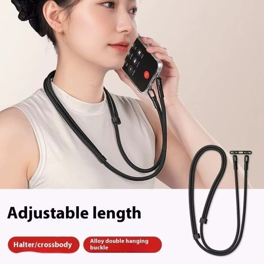 Handy-Lanyard mit doppelter Schnalle und Edelstahl-Patch als Anti-Verlust Halsband in Schwarz und Lila - Bild 1