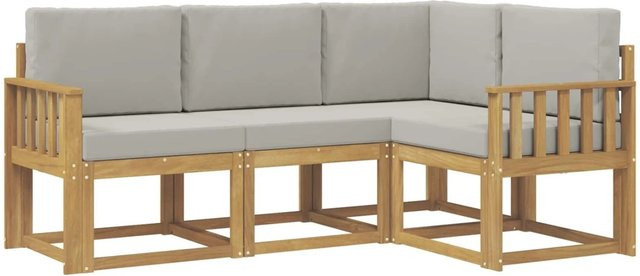 vidaXL Outdoor-Sofagarnitur 4-teilig in Weiß-Hellgrau aus Massivholz-Akazie mit Polsterung und Kissen - Bild 1