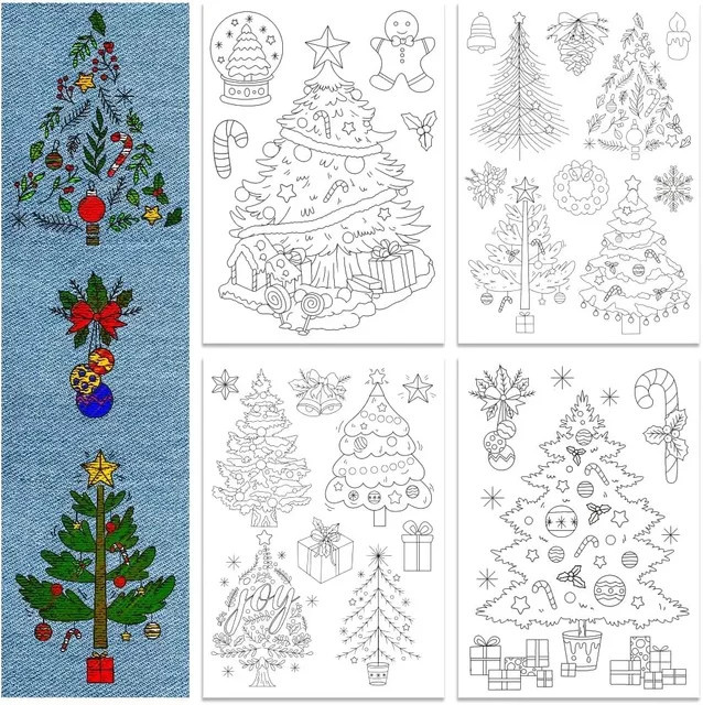 Wasserlöslicher Stabilisator mit Weihnachtsbaum-Stickermuster in Weiß für Handarbeit und Nähzubehör - Bild 1
