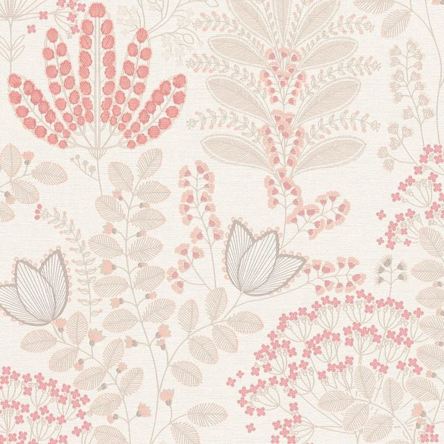 PROFHOME 393492-GU Blumen Tapete Floral in Rosa, Creme-Weiß, Grau und Alt-Rosa, Vlies Tapete mit botanischem Muster für Wohnzimmer, Schlafzimmer und Kinderzimmer, Breite: 0,53 m, Länge: 10,05 m - Bild 1