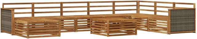 vidaXL Outdoor-Sofagarnitur aus Akazie Massivholz in Braun, 9-teiliges U-Shape Set mit Tisch und Polstern - Bild 1